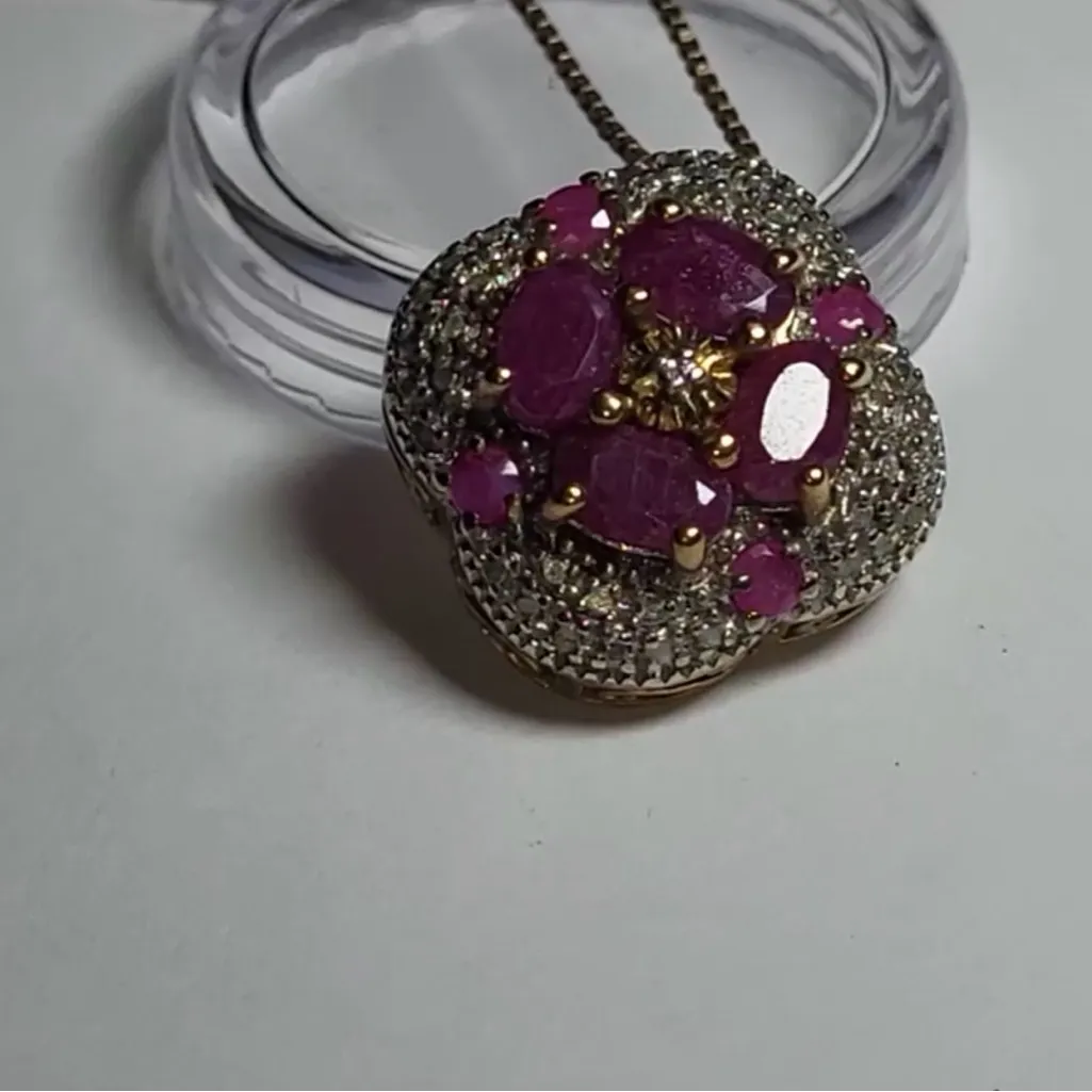 925 and ruby Gemstone Pendant and Necklace Gold - Image 2