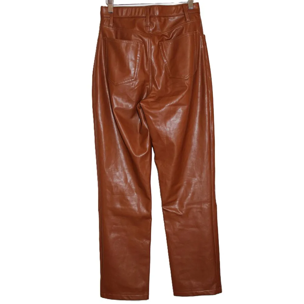 Abercrombie & Fitch 90s Straight Ultra High Rise Brown Vegan Leather Size 27 / 4 - Image 2