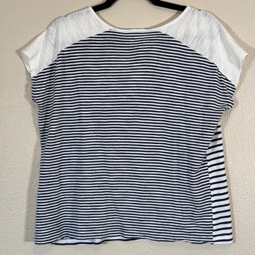 J Jill Blue White Striped Cotton Tee Shirt Womens S Nautical Natural Fibers Top - Image 2