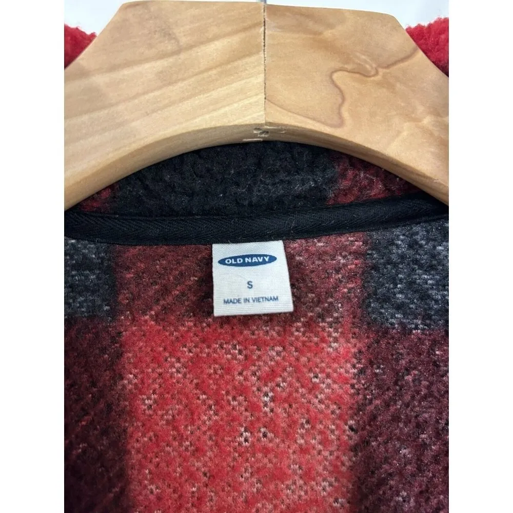 OLD Navy Women Red Black Buffalo Plaid Fleece Pullover Longsleeve Shirt Small - Image 6