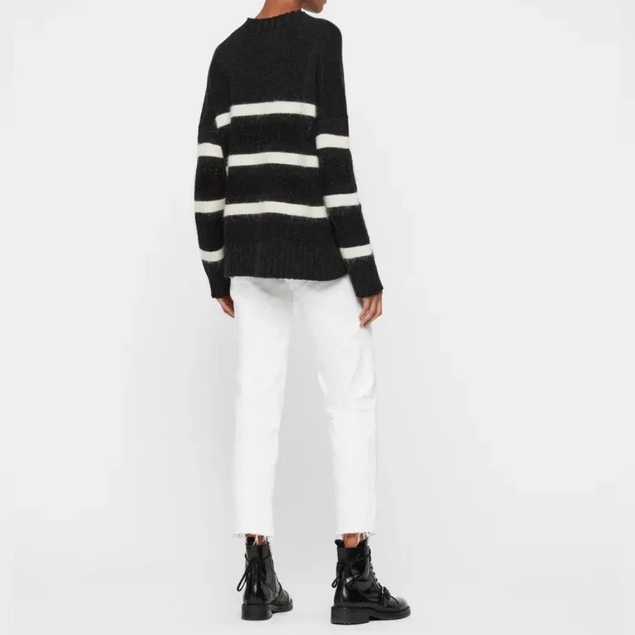 All Saints Siddons Jumper Stripe Wool Alpaca Blend Mohair Oversized Sweater Blk - Image 3