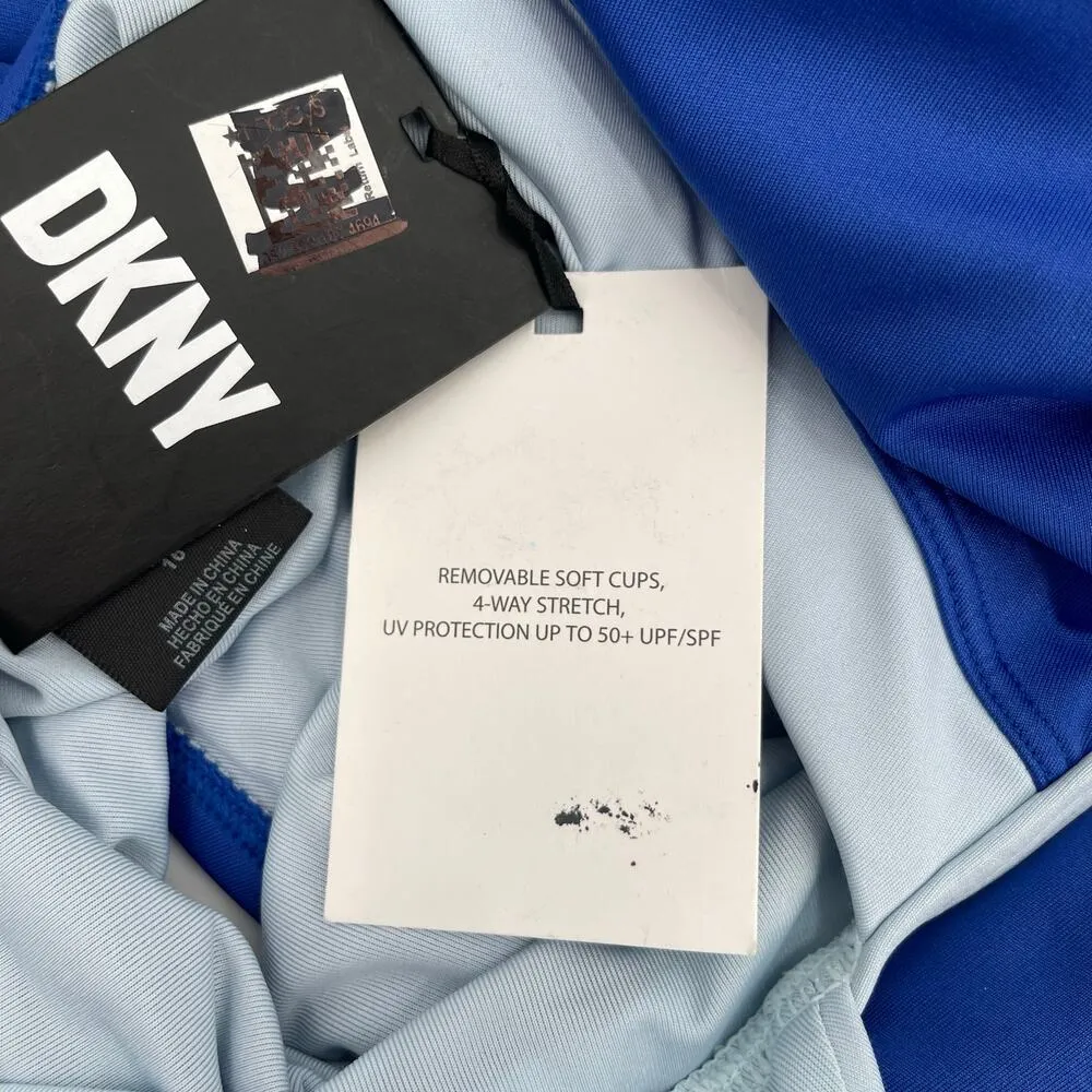 DKNY Lapis Swimsuit Size 16 Plunge Colorblock One Piece Plus Curvy Swim Blue NWT - Image 7