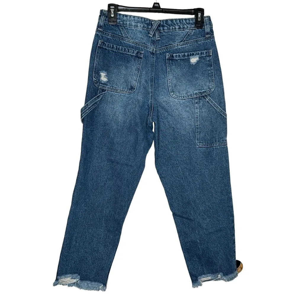 BP Women Jeans Distressed Frayed Hem Carpenter Mid-Rise  Crop Denim Blue Size 28 - Image 10