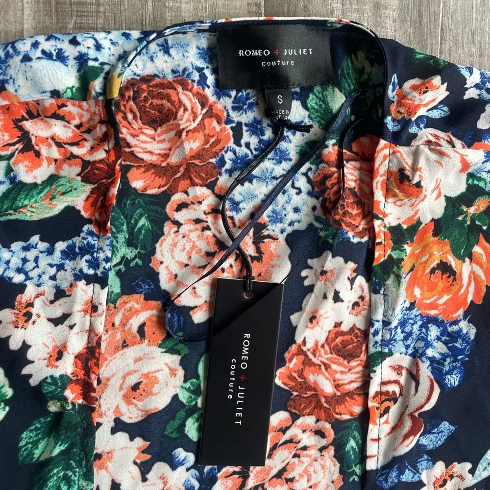 Romeo & Juliet Couture Fringe Kimono Floral Navy Small - Image 7