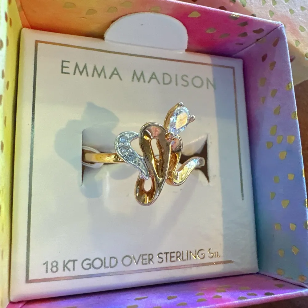 Emma Madison 18kt gold over sterling silver crystal diamonds irregular Ring Sz 9 - Image 2