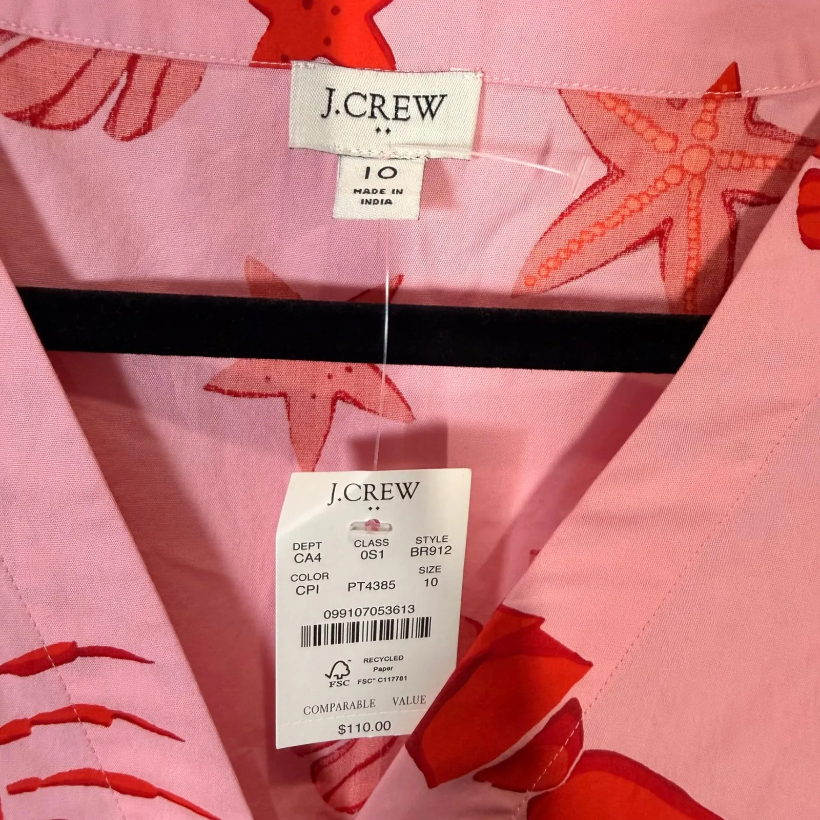 J Crew Pink Lobster Starfish Wrap Tiered Dress Size 10 Sleeveless Belted NWT - Image 4