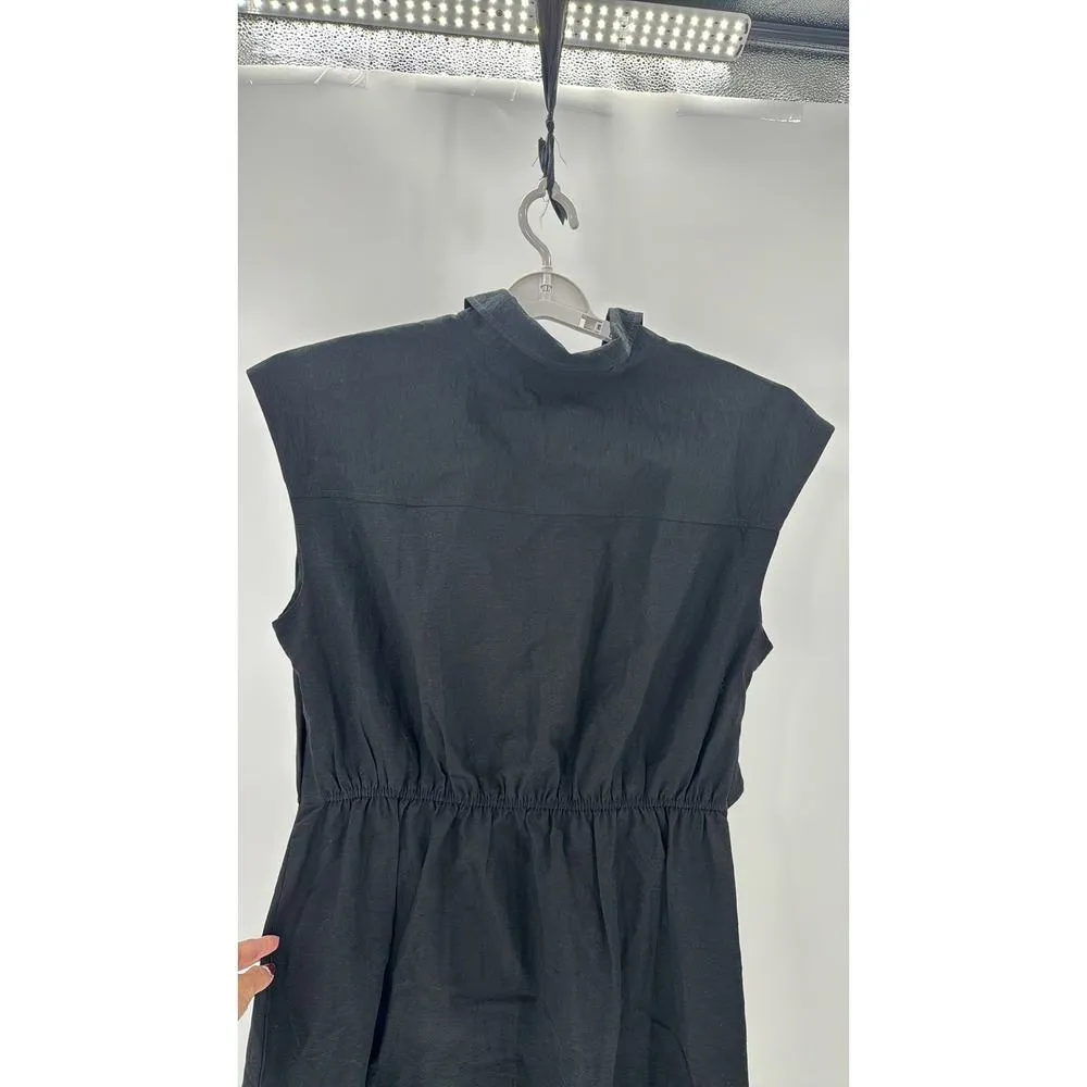 Old Navy waist defined cut out Dress Women xl Blk Sleeveless Rayon Linen midi - Image 8