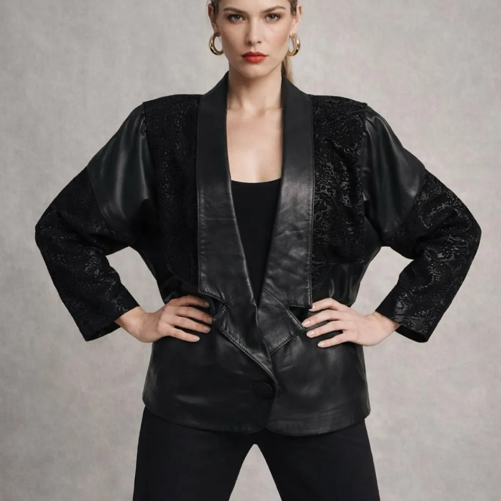 80s Vintage Cassidy Sculptural Leather & Suede Statement Jacket Sz Sπ Black - Image 1