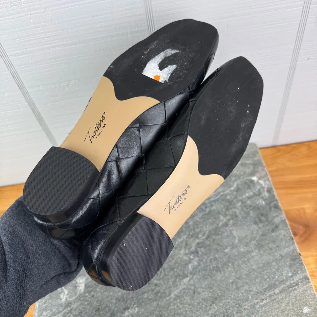 Trotters Hanny Black Leather Oversized Woven Ballet Flats Rounded Square Toe 9N Size 9 - Image 8