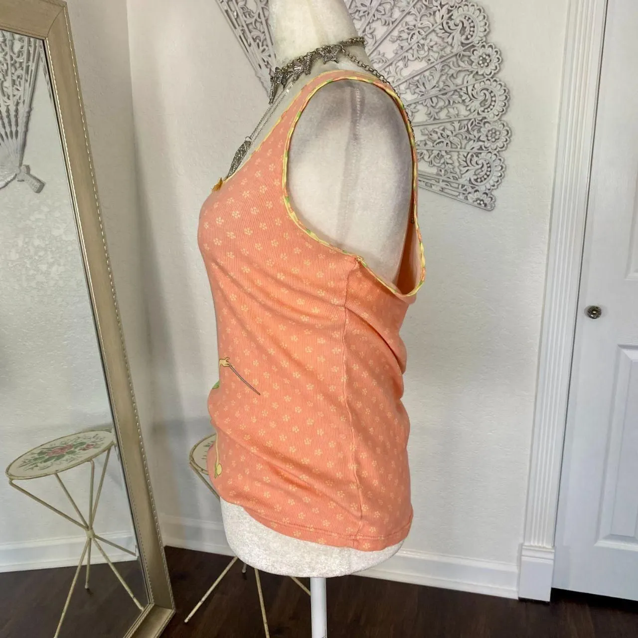 Disney Early 2000's Orange Yellow Flower Bow Tinker Bell Fairy Cami Top L / XL - Image 5
