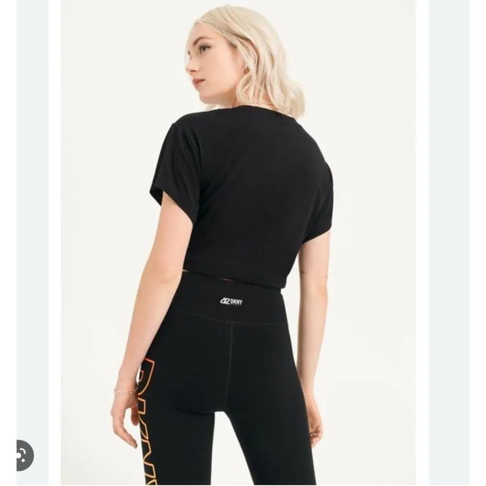 DKNY sz VARIOUS SIZES Women's Pride Logo‎ Knot Front T-shirt In Black - Image 2