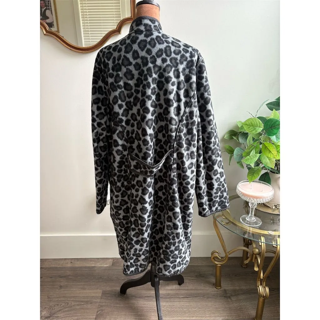 A New Day Women's M Gray Leopard Print Faux‎ Fur Long Coat - Image 2