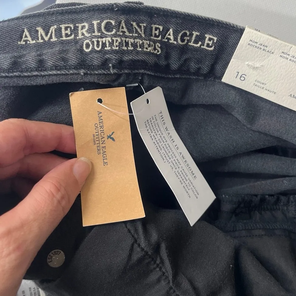 American Eagle Mom Jeans 16S Y2K Grunge Street Black Baggy Highrise Tapered NWT - Image 10