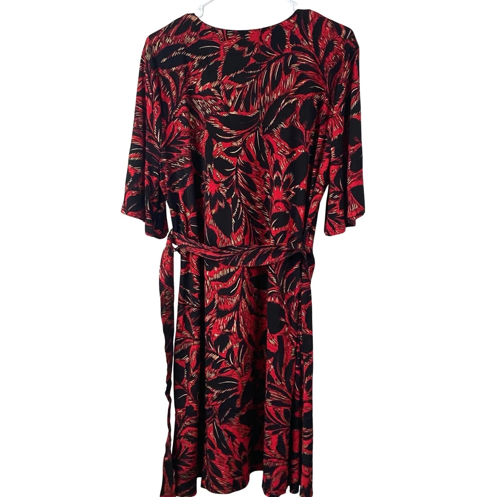 R&K Dress Women's Size 16 Red Black Gold Floral V - Image 3