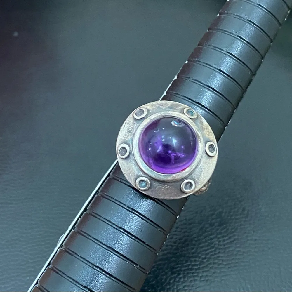 STG SIL Signed Antique Finished  Amethyst Ring Size 9 - Image 12