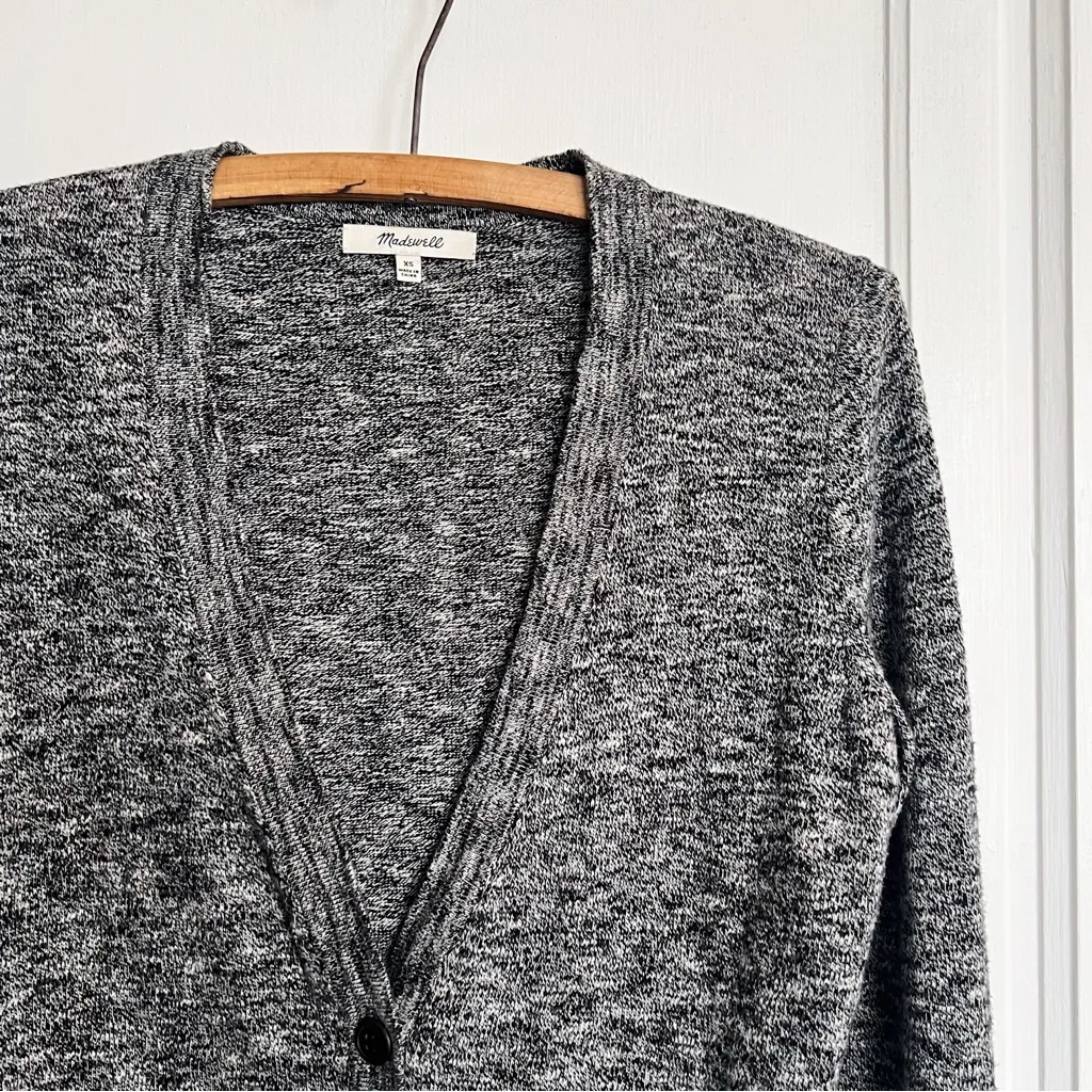 Madewell • Graduate Cardigan Sweater in Marled Grey boyfriend grandpa longline - Image 4