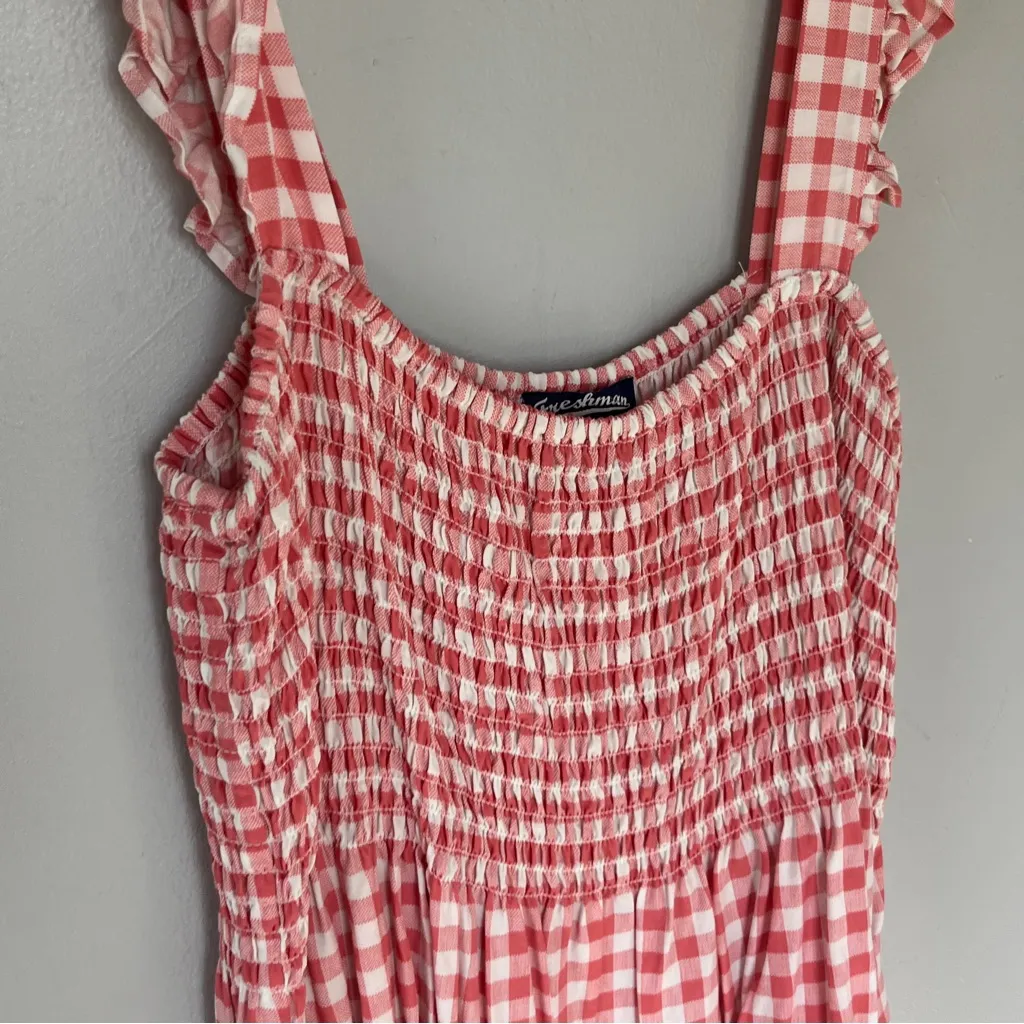 Freshman 1996 Red Gingham Smocked Ruffle Strap Peplum Tank Top Size XL Pink - Image 3