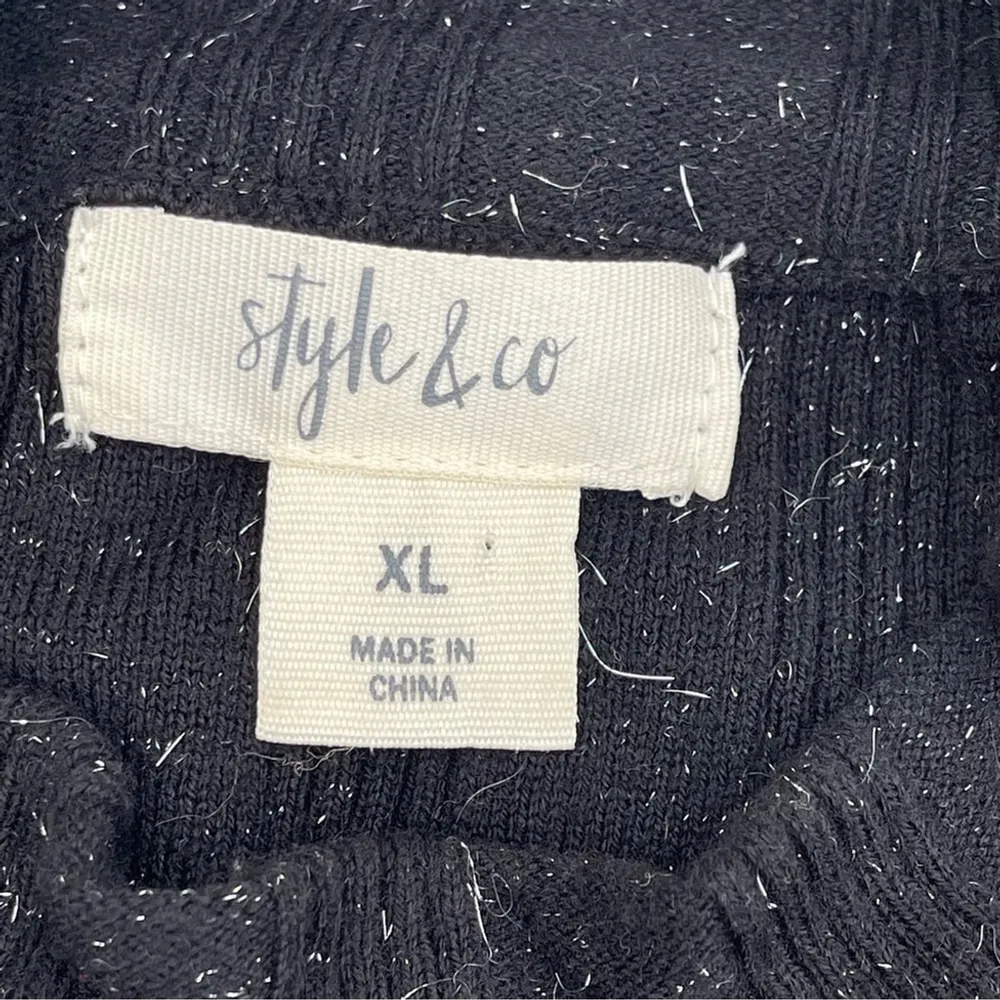 Style & Co. black cutout swing turtleneck cotton blend sweater pleated dress XL - Image 7