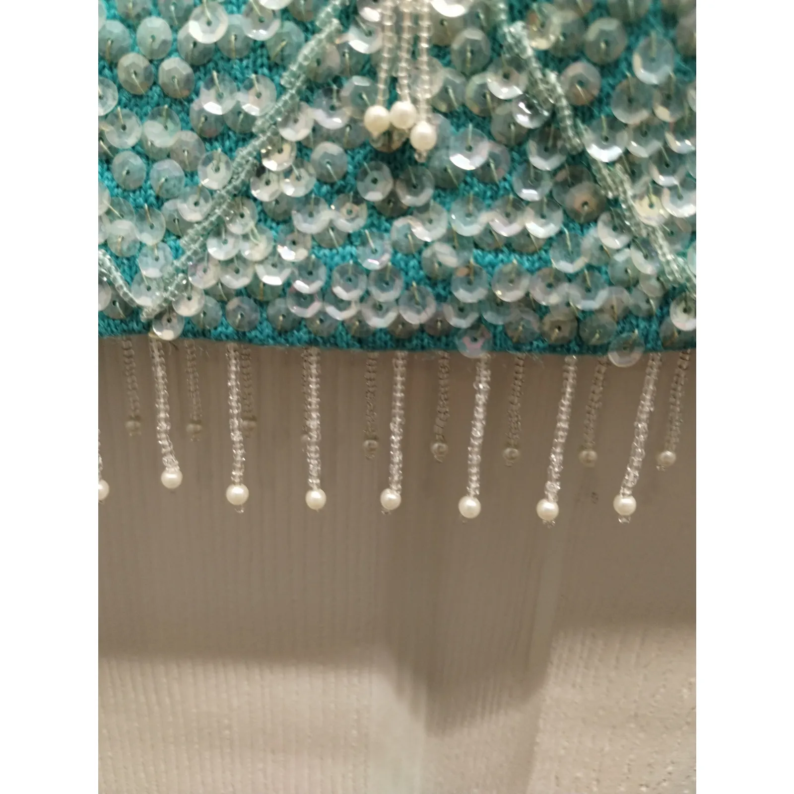 Vintage 60s Womens Size Small Blue Sequin Beaded Sleeveless Wool Theater Costume - Image 5