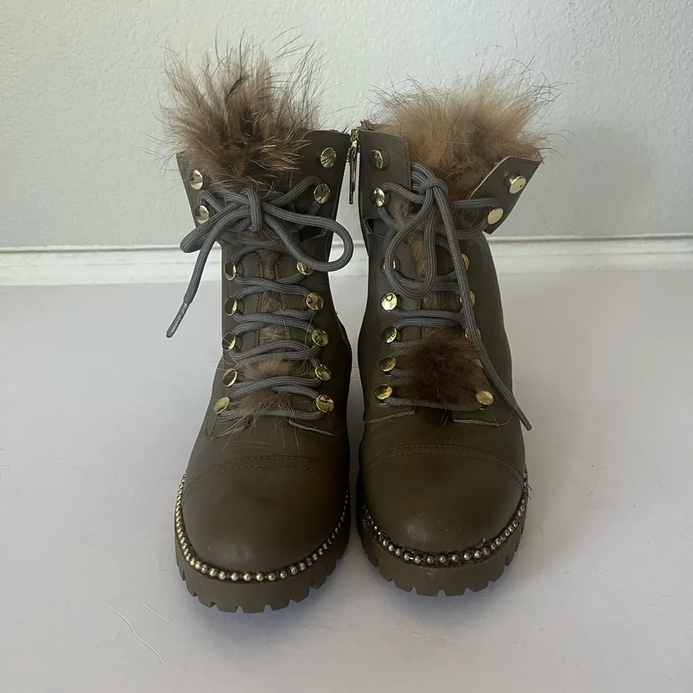 Cecelia New York Trekker Mustang Gold Multi Fur Lace Up Combat Booties Size 8.5 Brown - Image 3