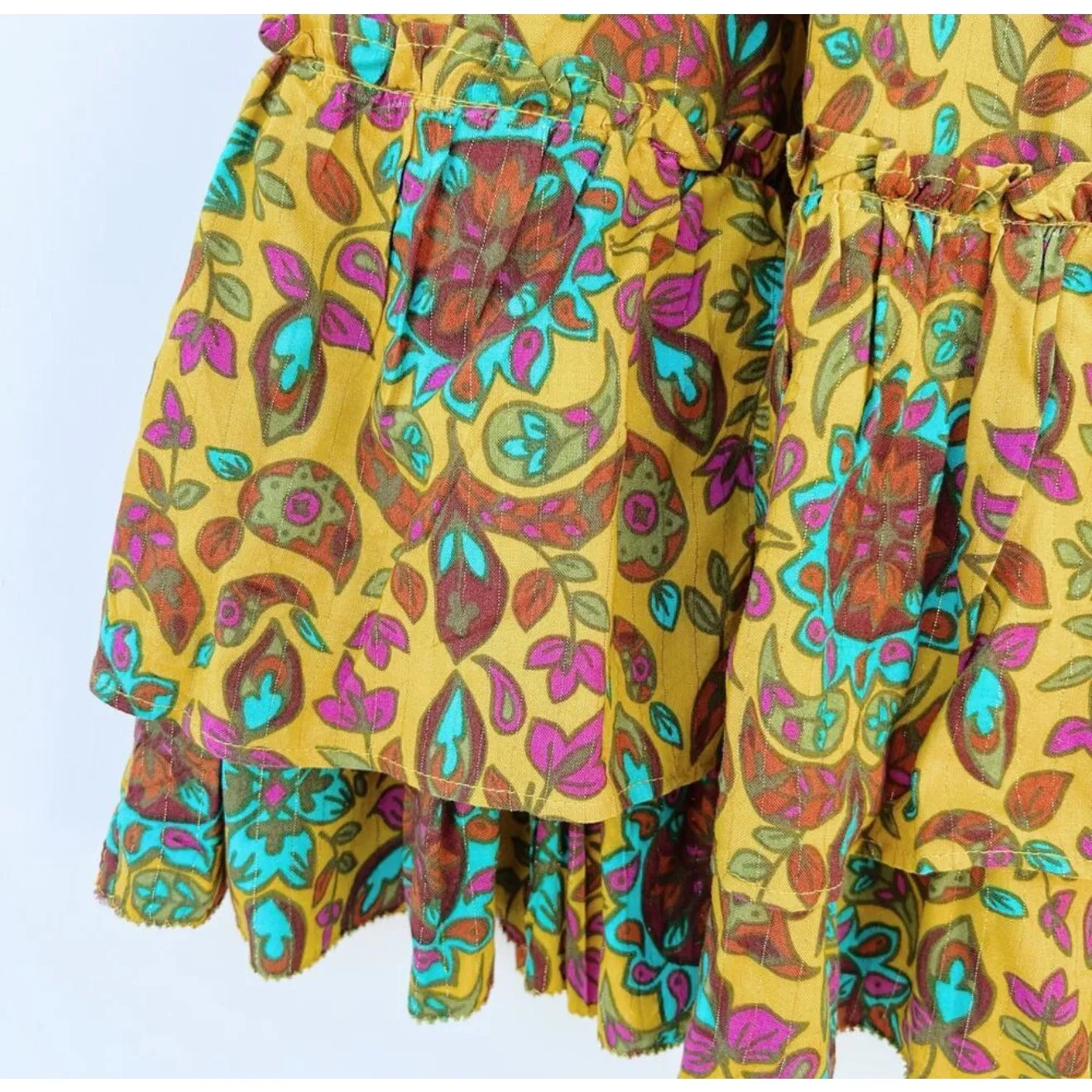 House Of Harlow 1960 Set Maxi Skirt‎ Smocked Tiered Ruffles Yellow Tropical Size M - Image 8