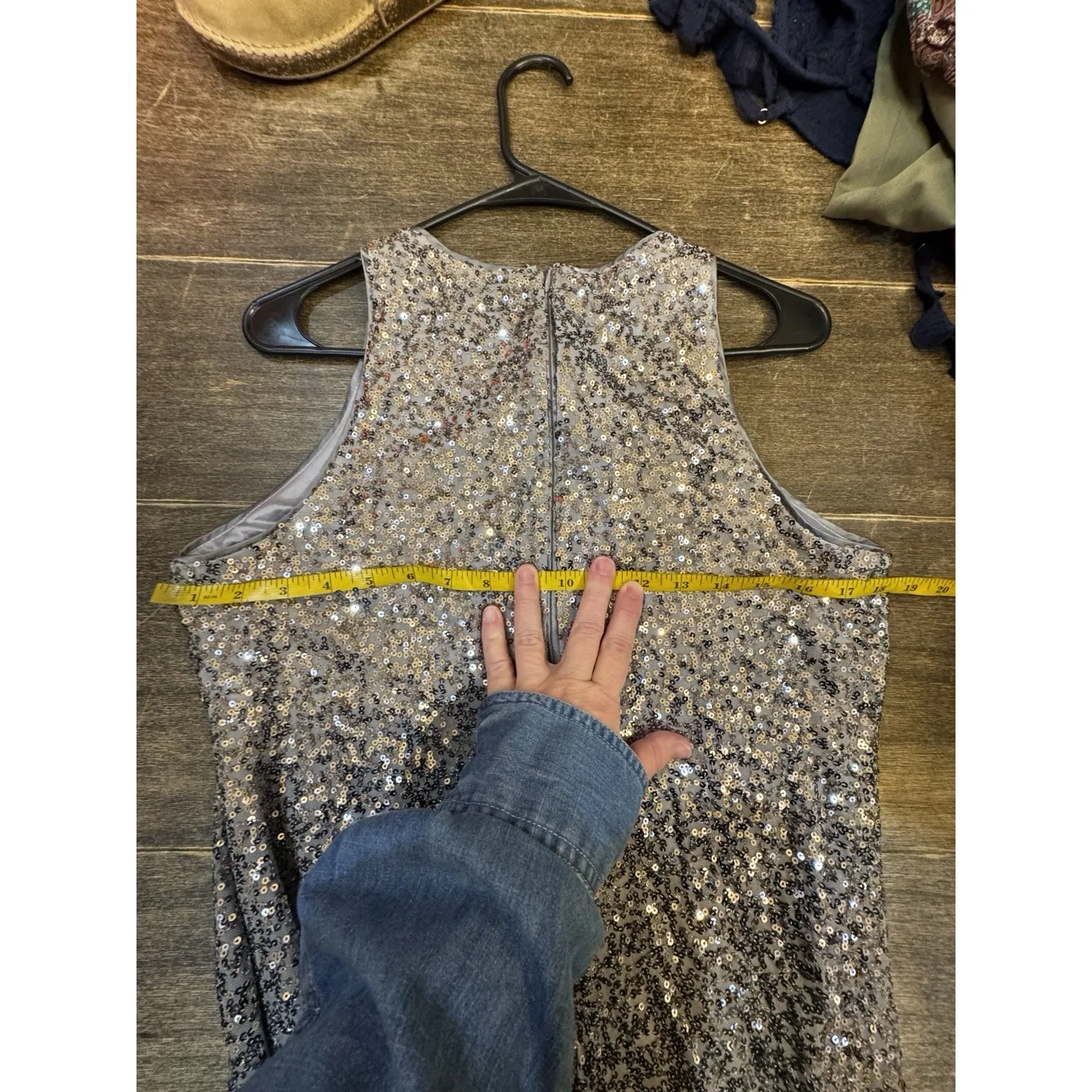 NWT Eliza J Size 12 Mini Dress Silver Sequins Sleeveless Racerback Fit and Flare - Image 11