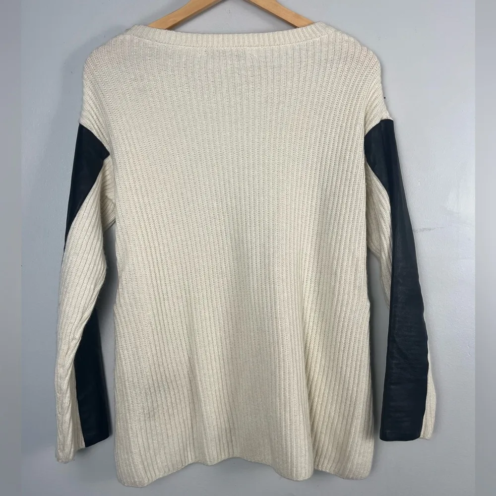 Milly cashmere wool angora Oversized Ribbed Leather-Sleeve Sweater Women XS - Image 8