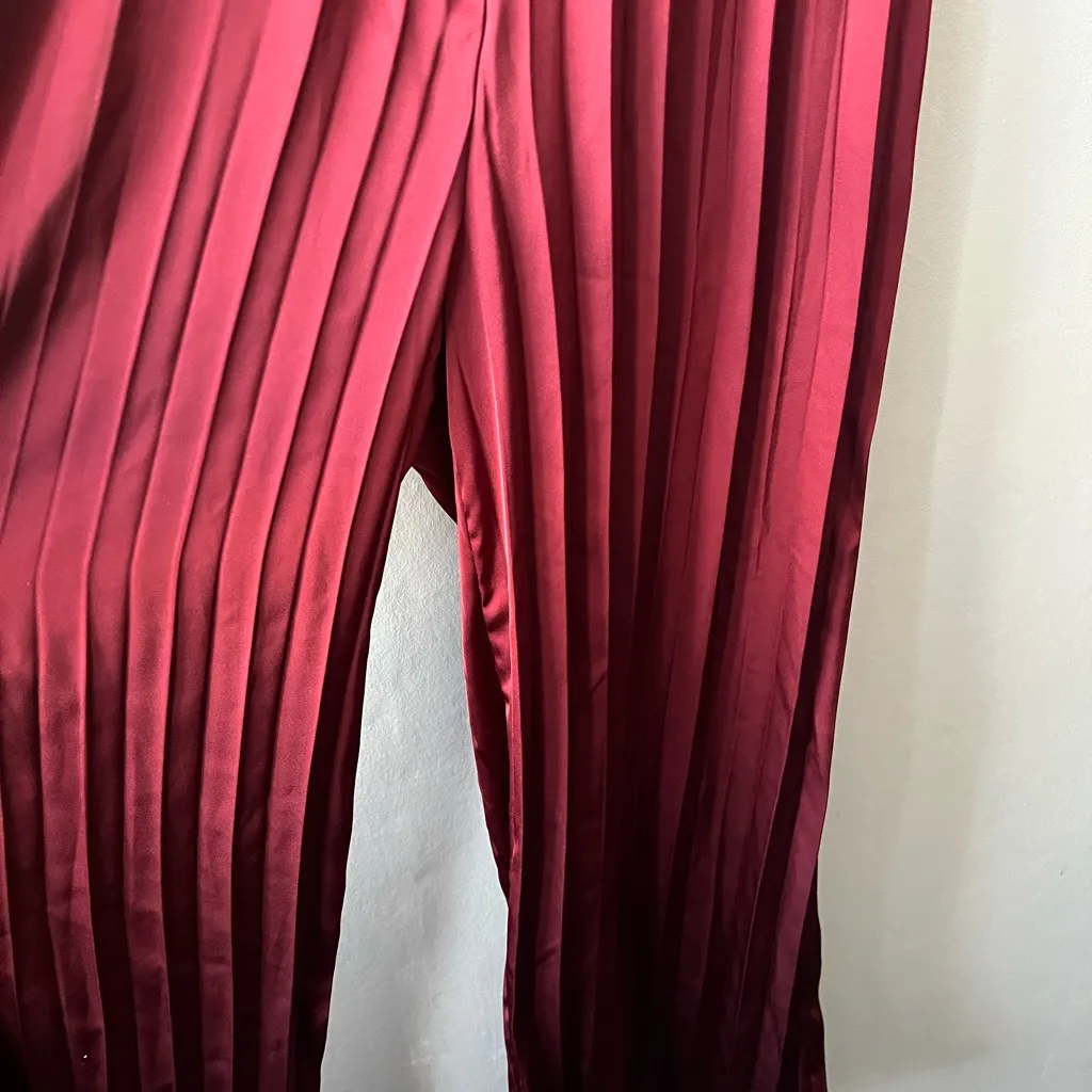 Lulus Burgundy Confident Impression Satin Pleated Halter Jumpsuit Size Large - Image 5
