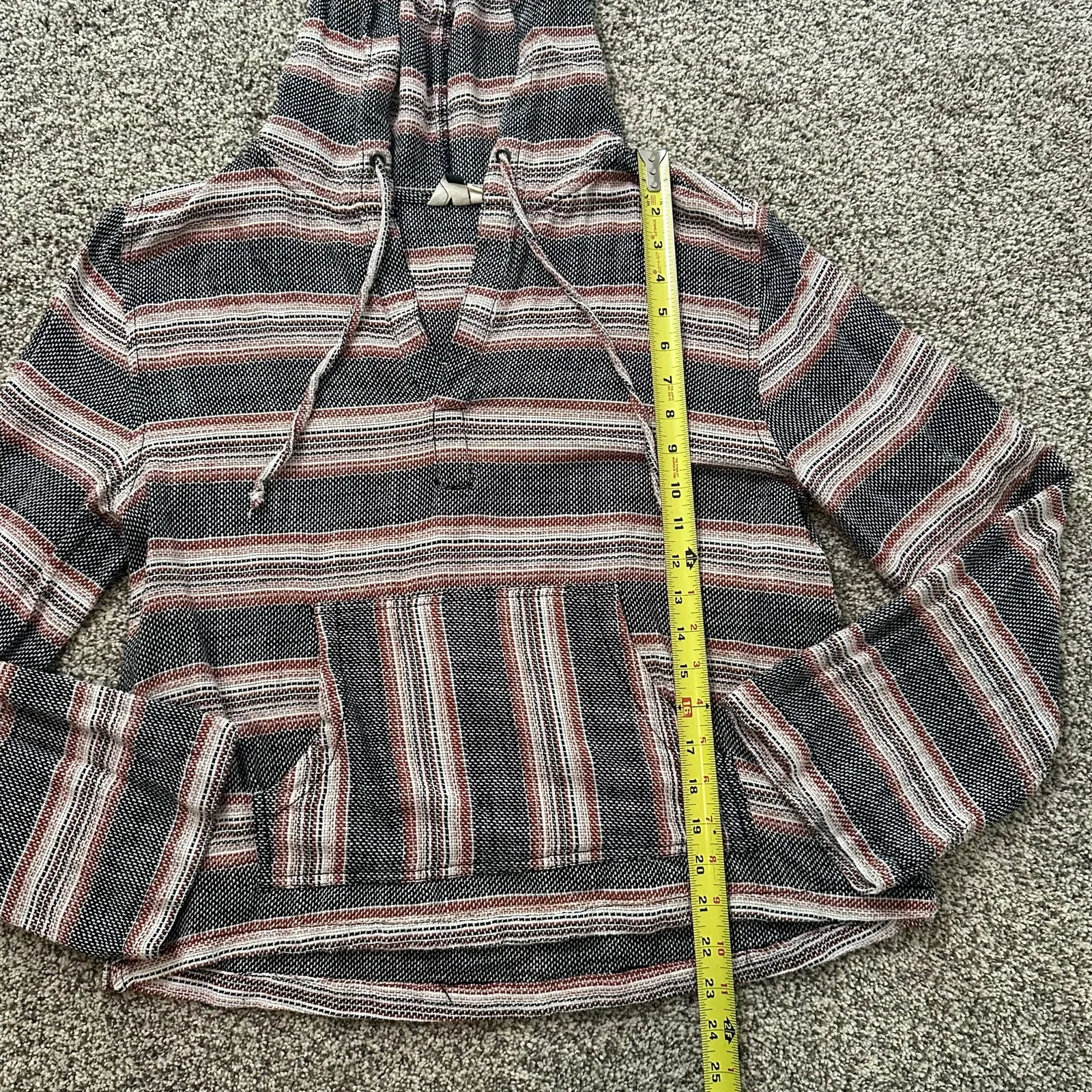 Roxy cream, black & red striped knit hooded pullover top size M - Image 10