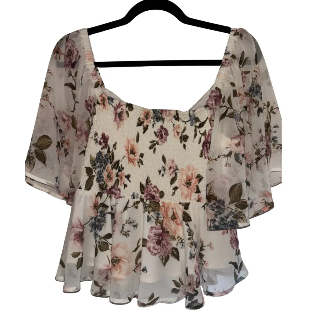 204. Hem & Thread Floral Peasant Top – Size Medium - Image 2