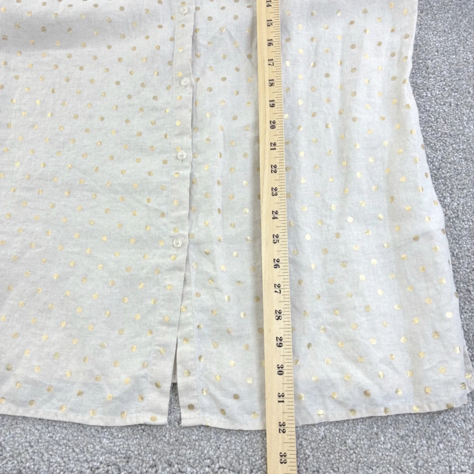 Charter Club Womens XL Beige Gold Dot Linen Button Up Tunic Retro Casual Resort - Image 4