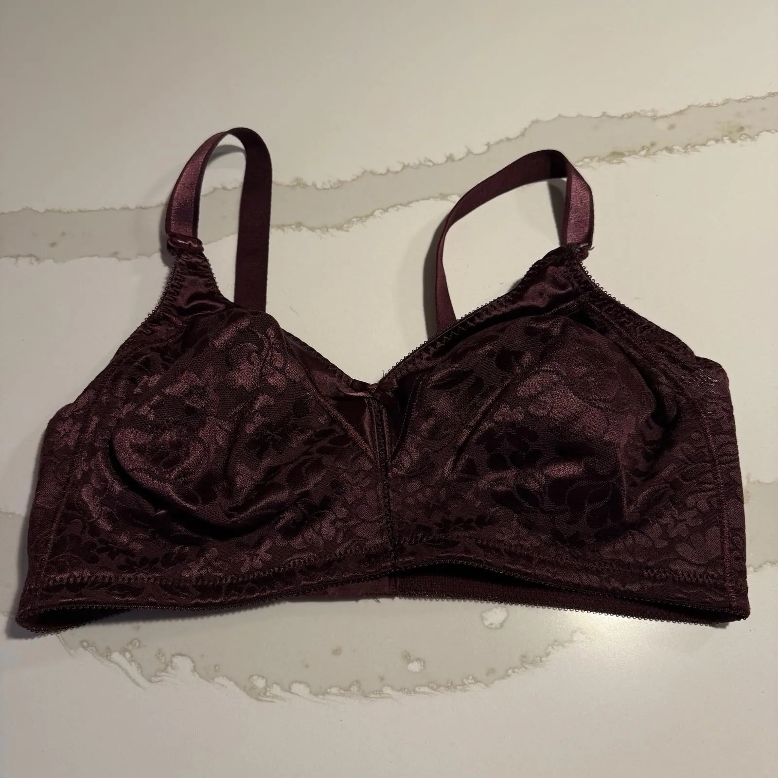 Bali Wireless Bra Sz 40D Maroon Floral Unlined - Image 9