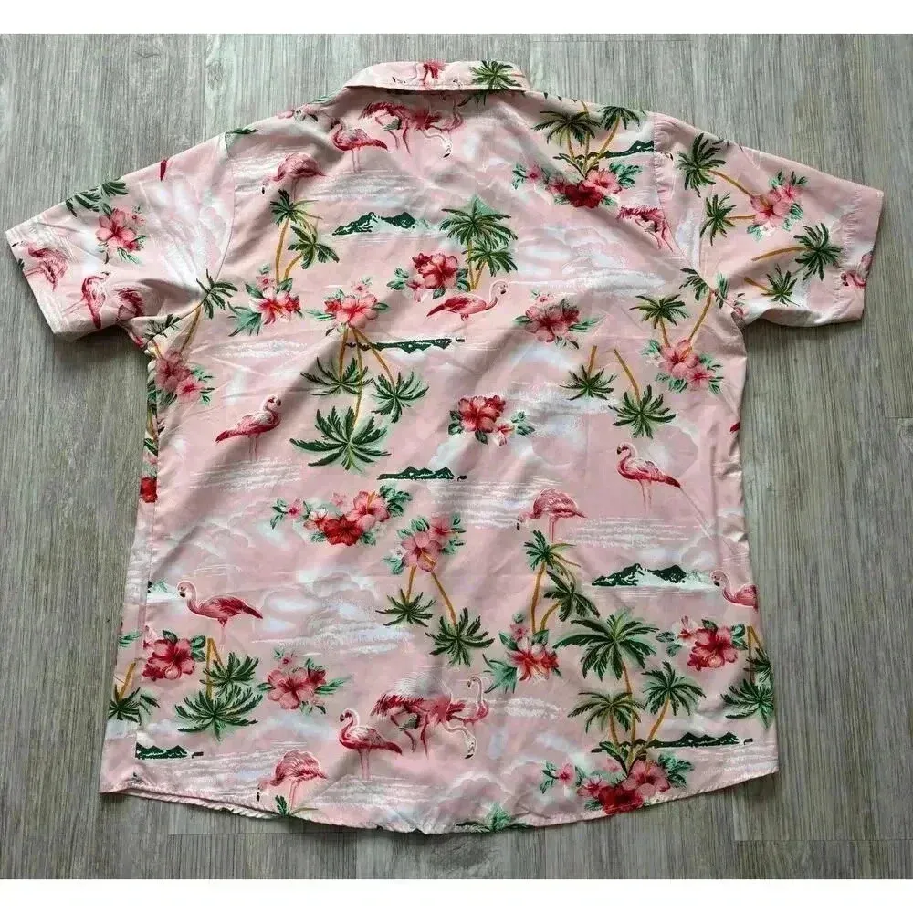 SSLR | Women’s Collection Hawaiian Florals Pink Flamingos Button Down Top | XXL - Image 2