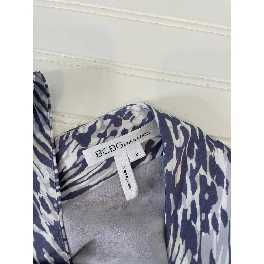 BCBGeneration Animal Print Silky Mini Sheath Dress Blue & White Sleeveless Sze 8 - Image 7