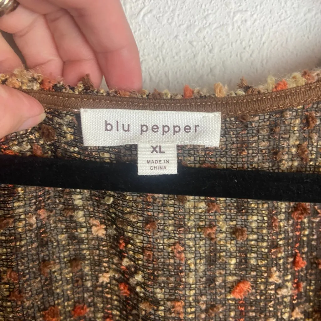 Blu Pepper Size Xl Nubby Surplice Twist Sweater Brown Chunky Knit Fall Cozy Boho - Image 9