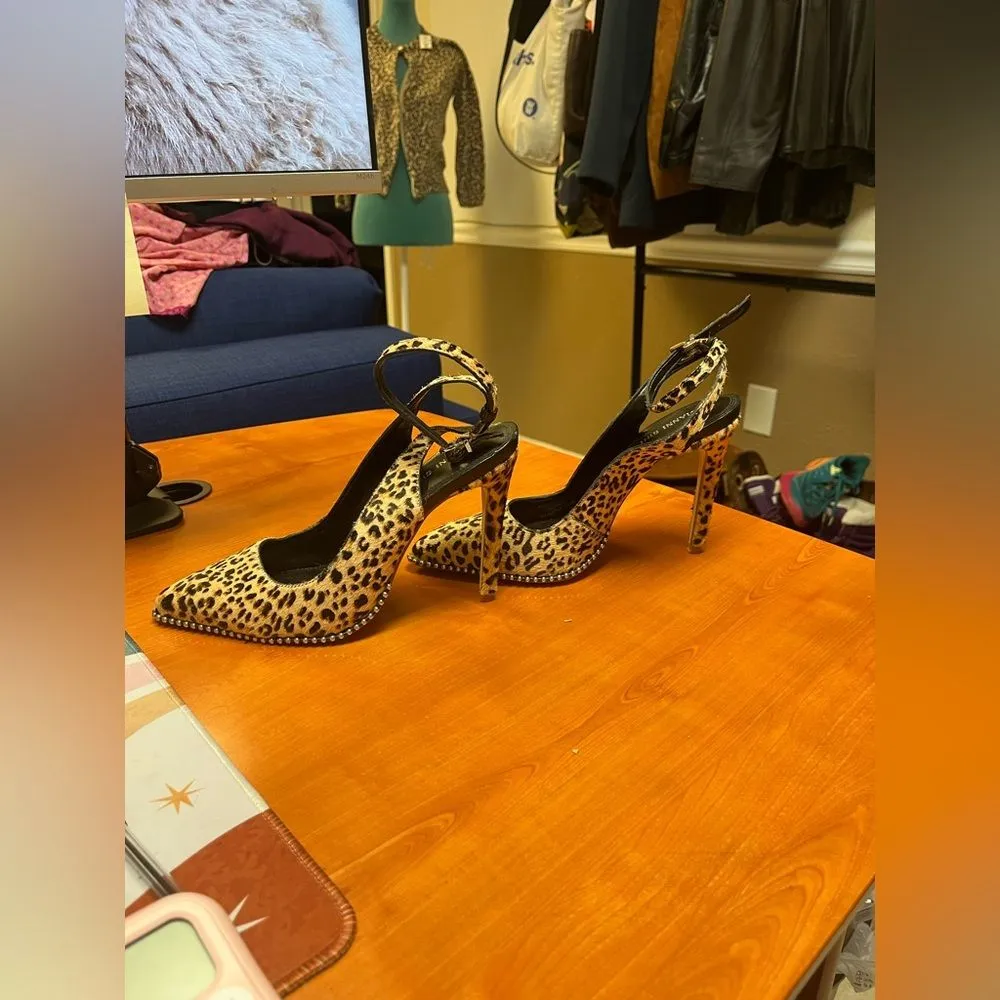 Gianni Bini Pumps Renatay Leopard‎ Calf Hair Studded Ankle Strap Heels Size 8.5M - Image 10
