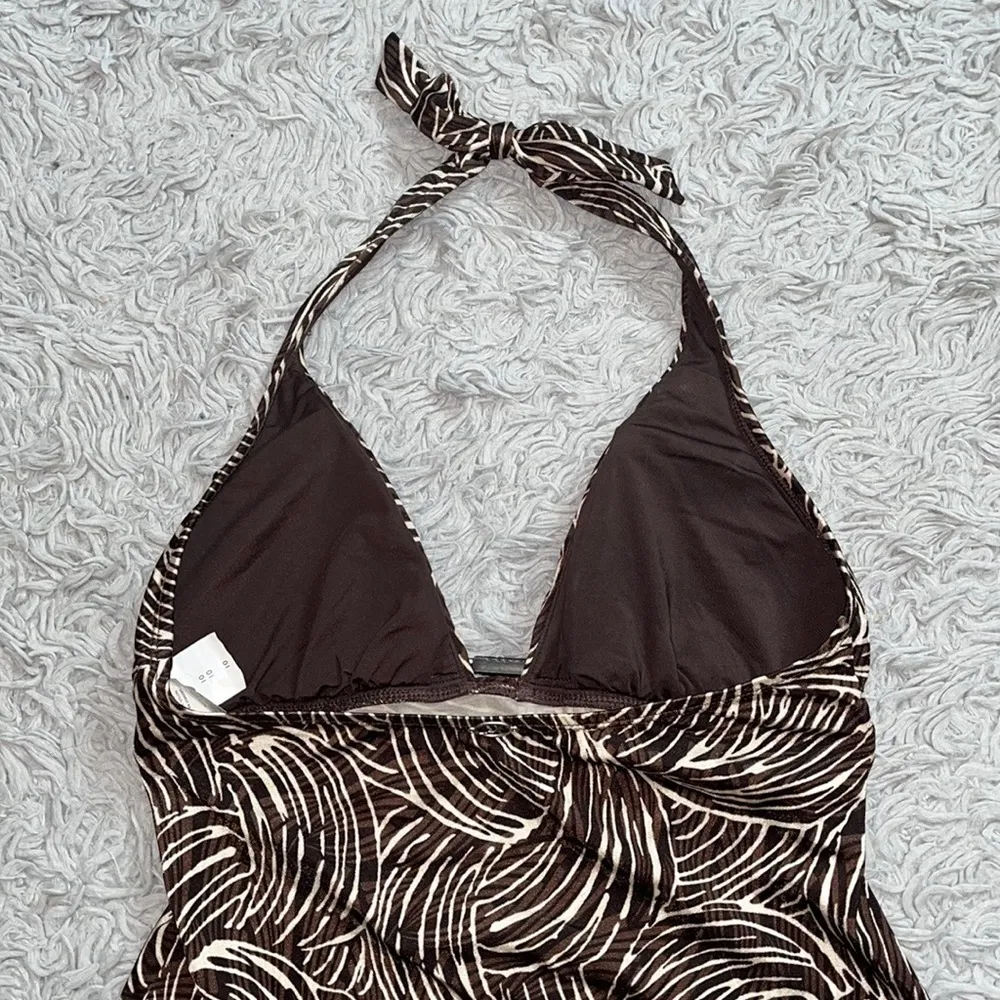 Jantzen Tankini Swimsuit 2pc Bikini Brown Halter Tropical Palm 10 - Image 7