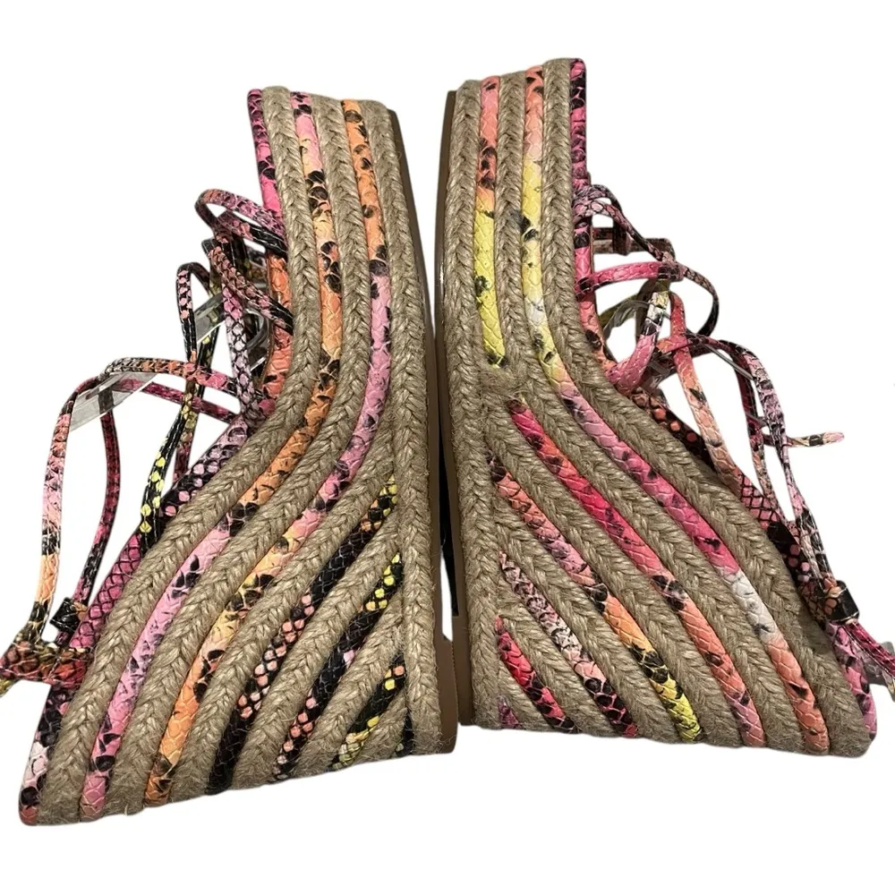 NWOT, ASOS DESIGN Thalia strappy tie leg wedges in multi snake, Sz 8 - Image 9