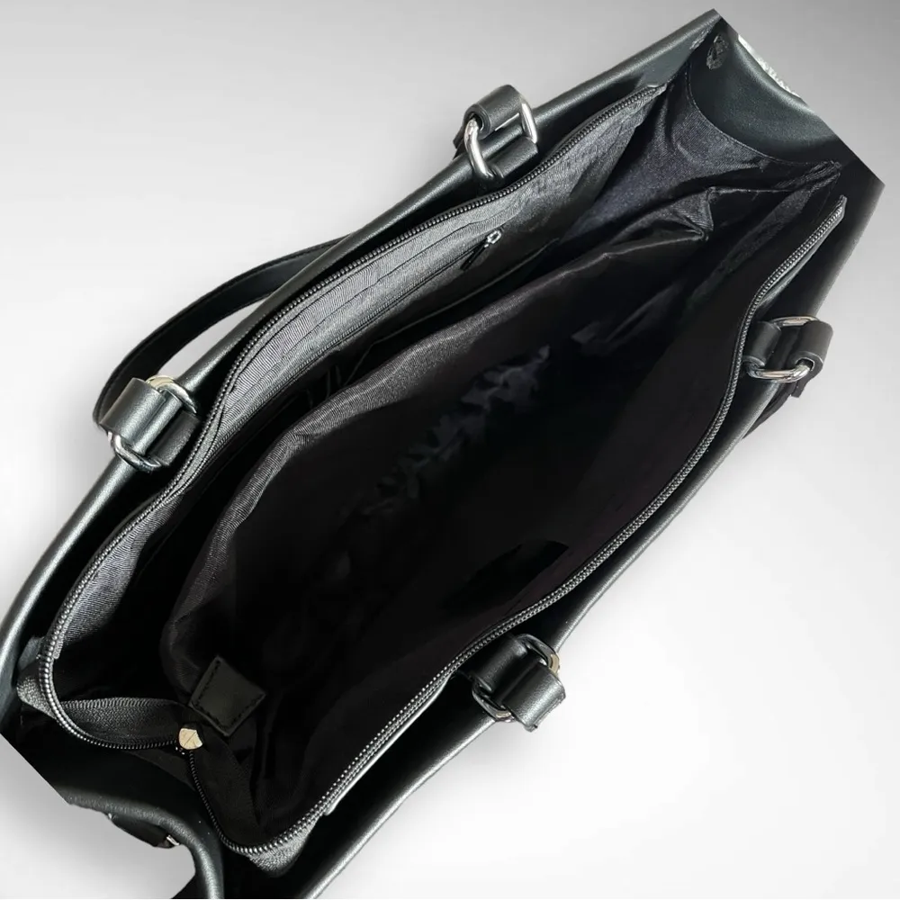 Large Black Vegan Leather Laptop Tote Bag With Detachable Shoulder Strap | EUC - Image 11