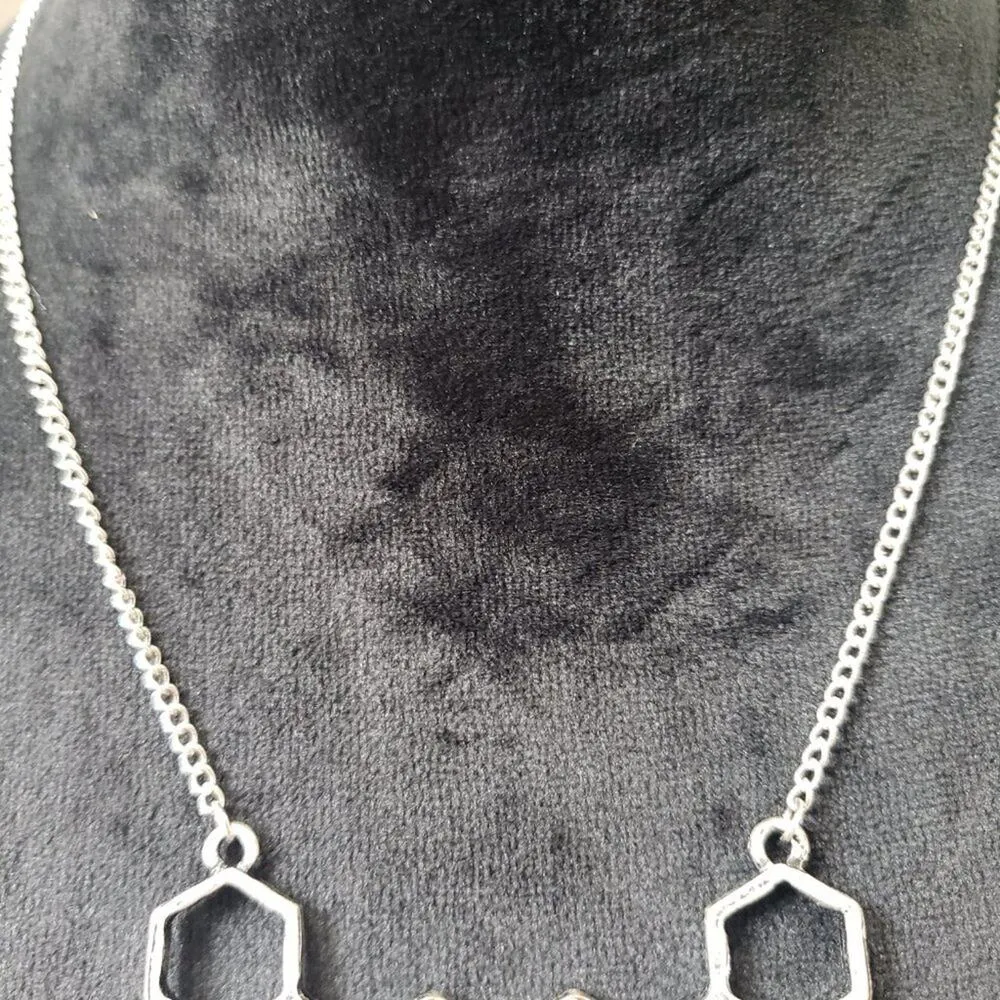 Womens Antiqued Silver Tone Hexagonal Brass Bee Bib Necklace with Lobster Clasp - Image 5