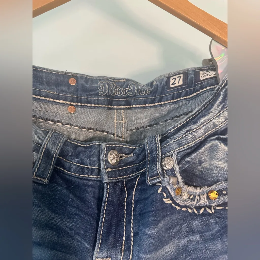 Miss Me Y2K Cuffed Capri Low Rise Embellished Jeans Size 27 Women’s Blue - Image 2