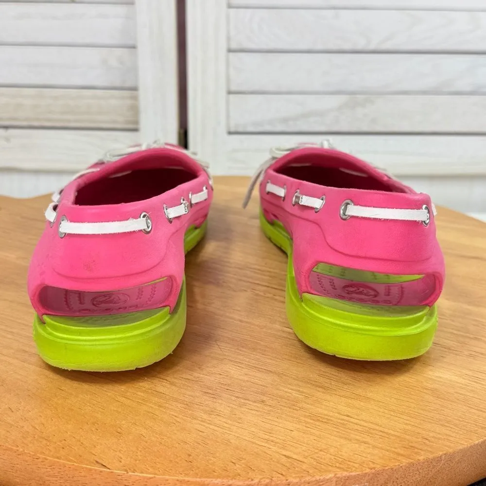 Crocs Beach Line Slip On Boat Shoes Pink Green Women 7 - Image 6
