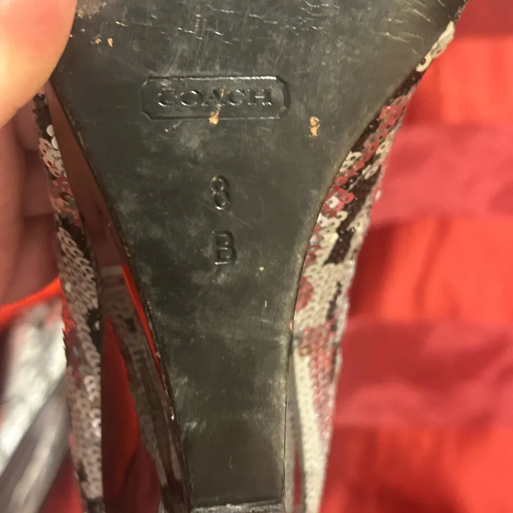 Coach Women's Sequin Black and Silver wedge shoe - Image 8