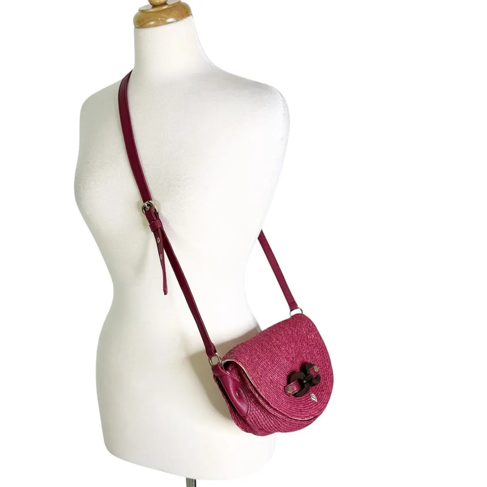 Helen Kaminski Raffia and Leather Shoulder Bag Raspberry Pink - Image 13