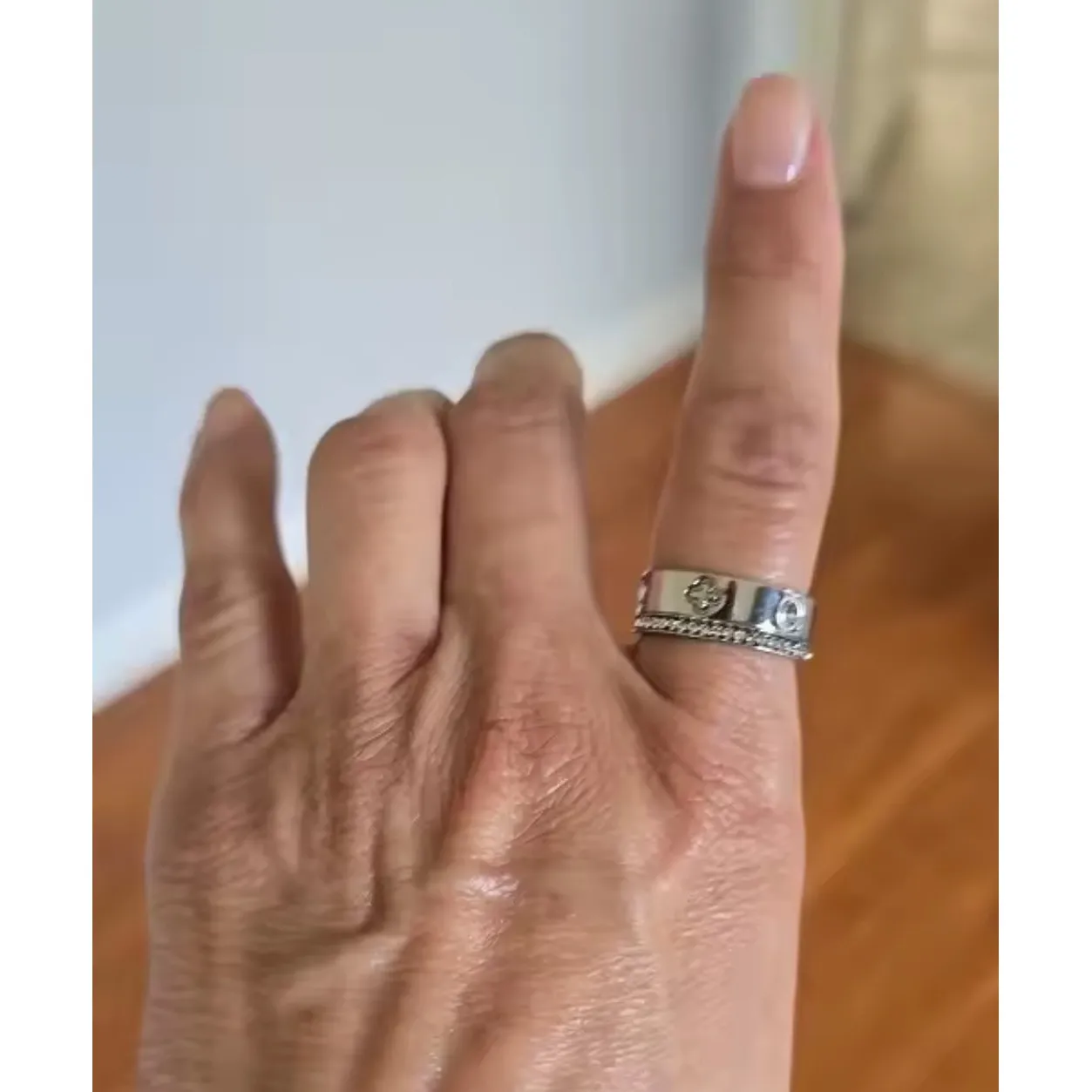 Boutique 18k White Gold Plated Rhinestone Clover Ring Band Stackable Set - Image 7