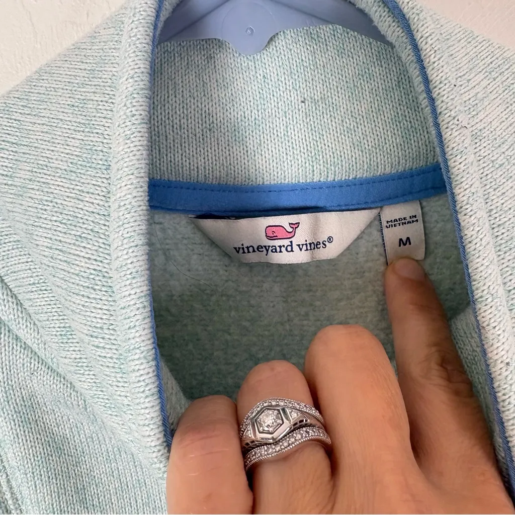 Vineyard Vines Light Blue Quarter Zip Pull Over Fleece Sweater Size Medium Teal - Image 3