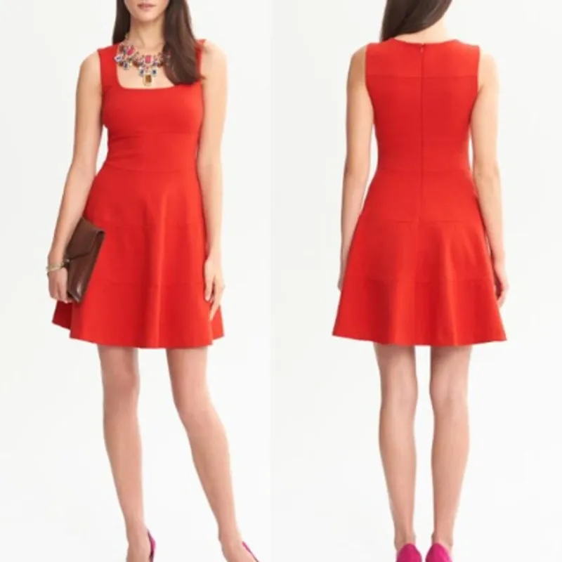 Banana Republic Ponte Fit Flare Dress Sz 4 Red Tomato Sauce Office Siren Preppy‎ - Image 2