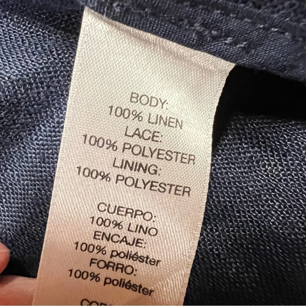 Chico’s Navy Blue Lace Open Front Lightweight 100% Linen Jacket Blazer Small EUC - Image 4