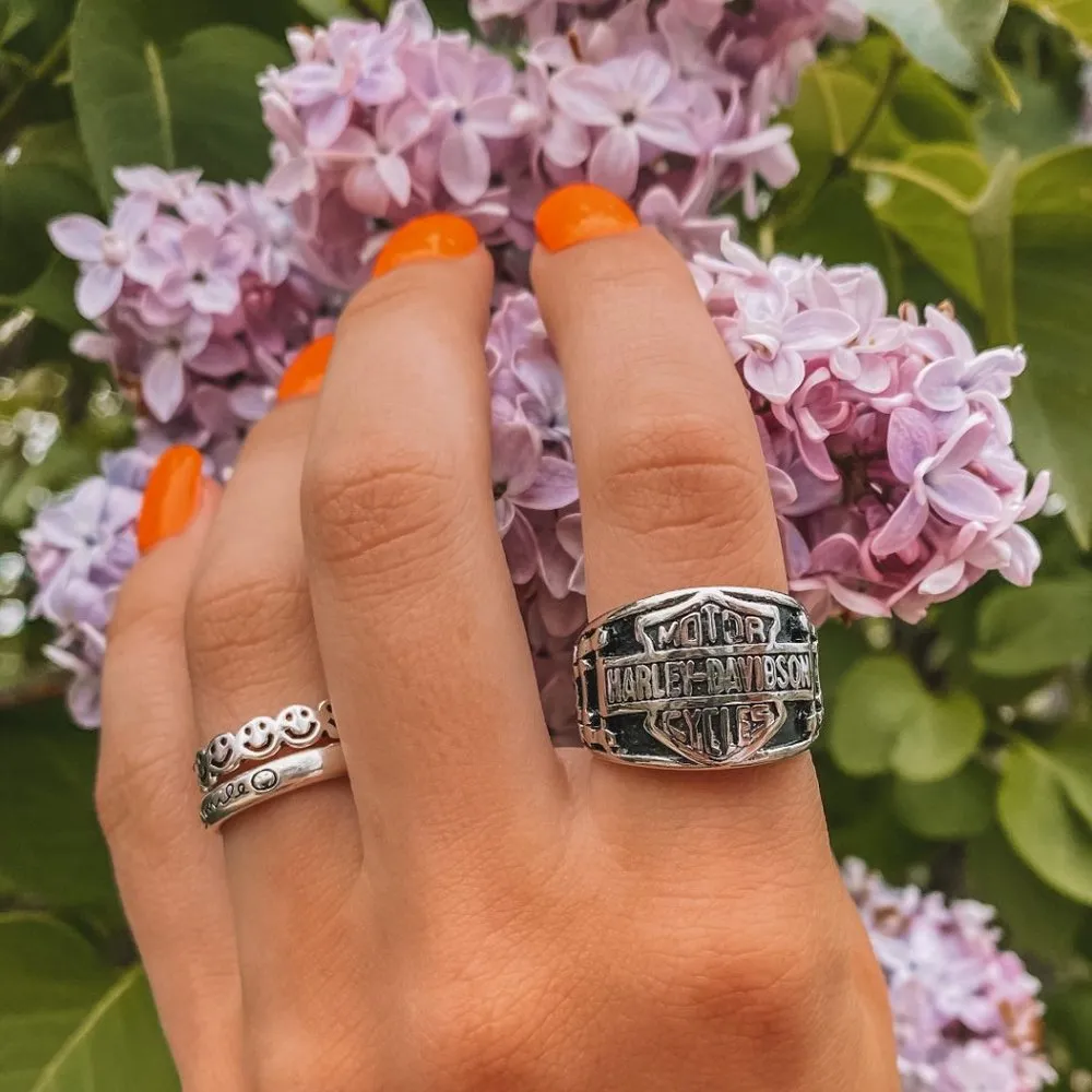 Harley Davidson Retro Large  Motorcycle Silver Ring - Image 2