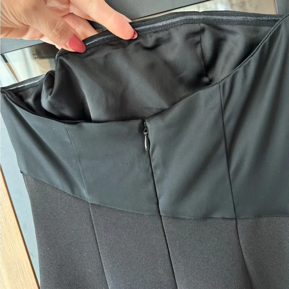 White Fox strapless maxi dress slit black tie formal silky satin asymmetrical - Image 5